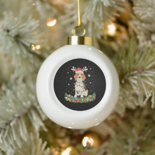 English Pointer Dog Reindeer Hat Christmas Lights Ceramic Ball Christmas Ornament