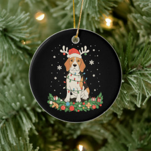 English Pointer Dog Reindeer Hat Christmas Lights Ceramic Tree Decoration