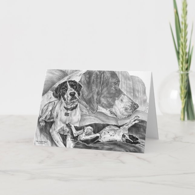 English Pointer Dogs Drawing by Kelli Swan Card (Front)