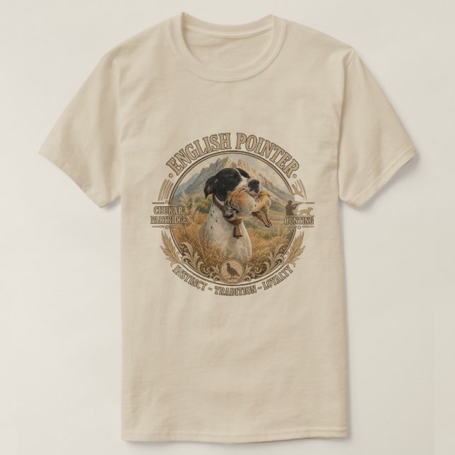 English Pointer Hunting ,Chukar partridge T-Shirt (Design Front)
