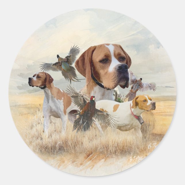 English Pointer Pheasant Hunting Classic Round Sticker (Front)