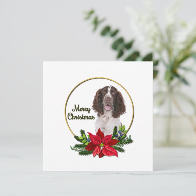 English Pointer Red & Green Christmas Card (Standing Front)