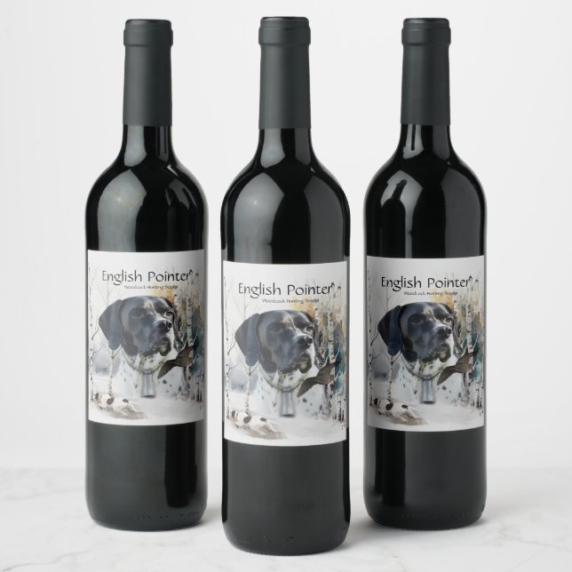 English Pointer , Woodcock Hunting Season , Art  Wine Label (Bottles)