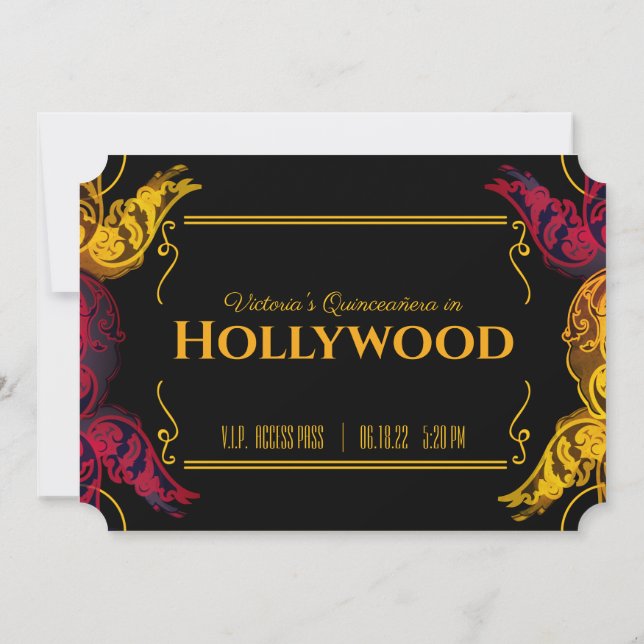 ENGLISH quinceañera old HOLLYWOOD BIRTHDAY ticket Invitation (Back)