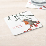 English Redbreast Robin Bird Holiday Christmas Square Paper Coaster<br><div class="desc">This pretty little redbreast English Robin is perched to wish you a happy holiday season. Use this classic design for all your holiday decorating.</div>