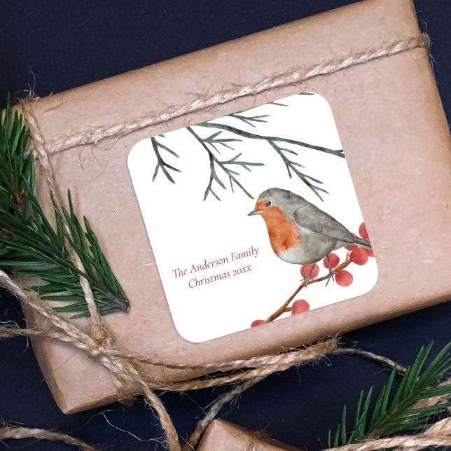 English Redbreast Robin Bird Holiday Christmas Square Sticker (Creator Uploaded)