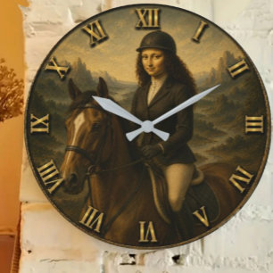English Riding Funny Mona Lisa Equestrian Rider Gi Large Clock