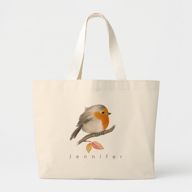 English Robin Bird Large Tote Bag (Front)