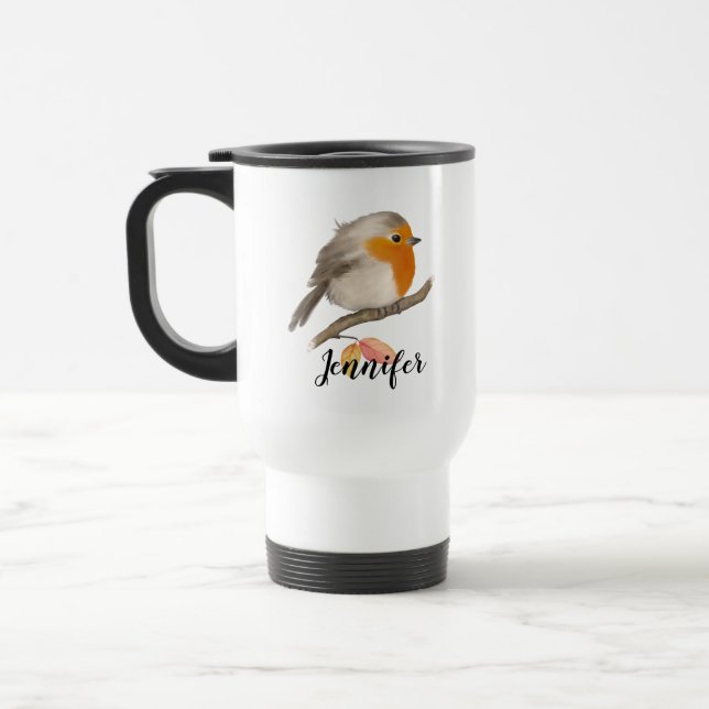 English Robin Bird Travel Mug (Left)