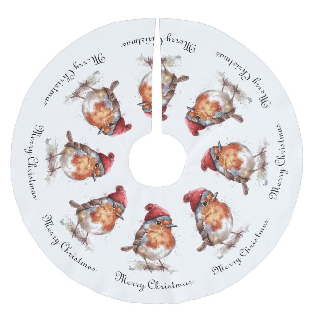 English Robin Christmas Tree Tradition Brushed Polyester Tree Skirt (Front)