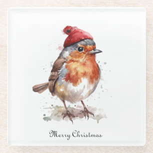 English Robin Holiday Cocktail Elegance Glass Coaster