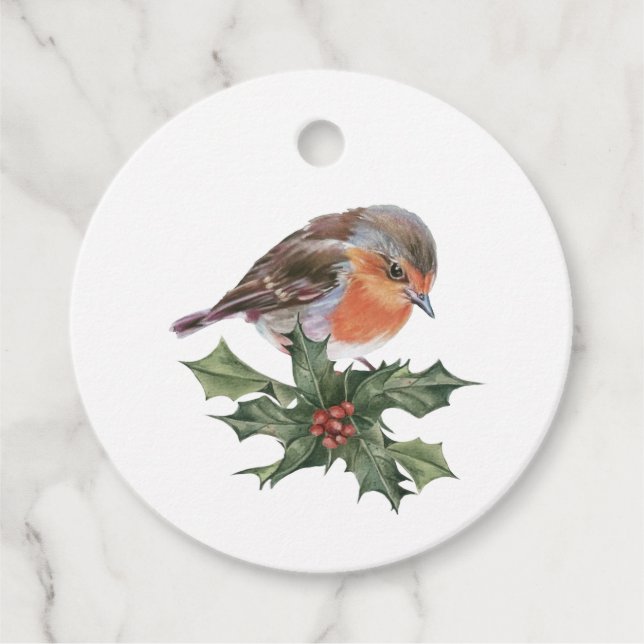 English Robin in the Holly Christmas gift tag (Front)
