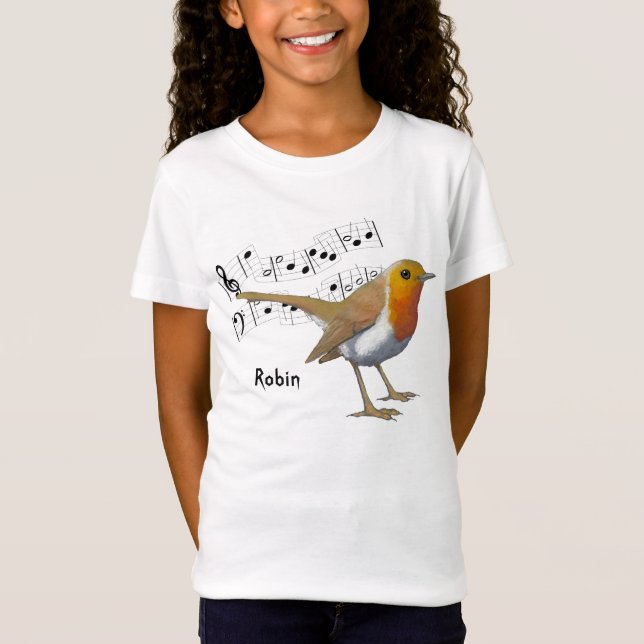 English Robin, Oil Pastel: Art: Bird, Music T-Shirt (Front)