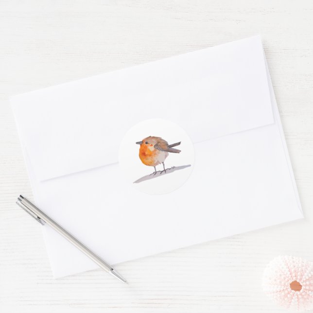 English Robin Watercolour Classic Round Sticker (Envelope)