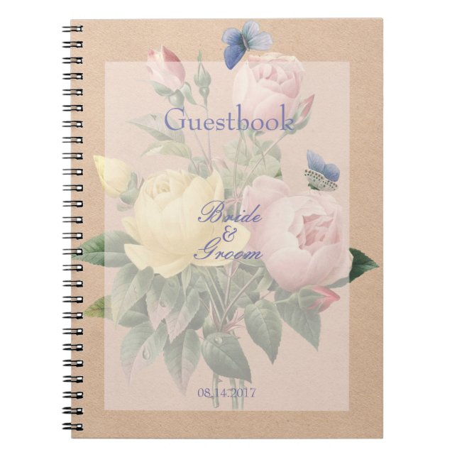 English Rose Butterfly Garden Wedding guest book (Front)