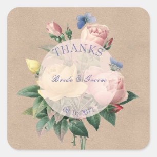 English Rose Butterfly Garden Wedding Thanks Square Sticker