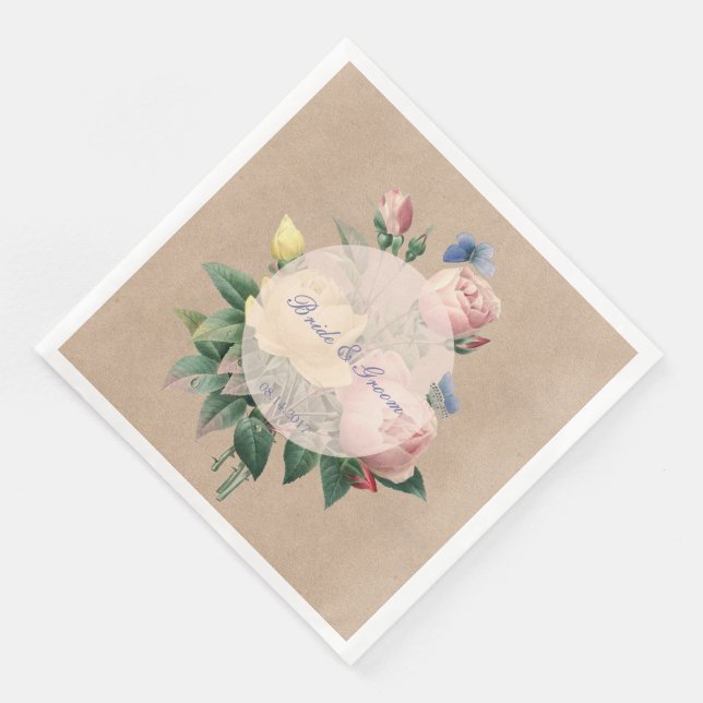 English Rose Garden Butterfly Wedding Napkin (Corner)