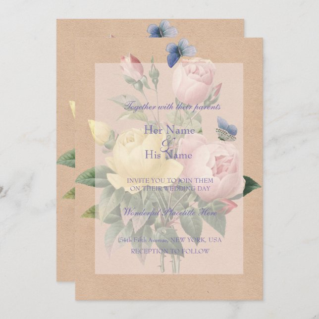 English Rose Garden Wedding Invitation (Front/Back)