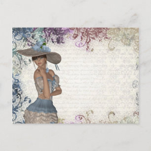 English rose romantic girl postcard