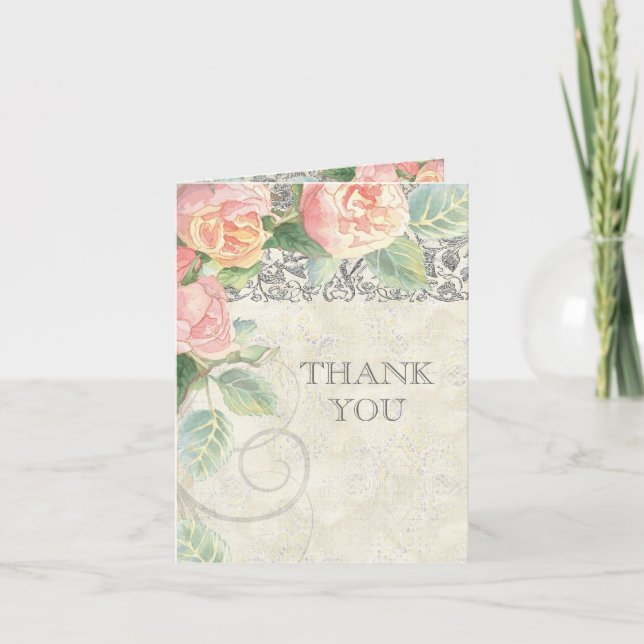 English Rose & Silver Thank You Notes (Front)