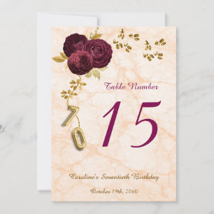 English Roses 70th Birthday Table Number