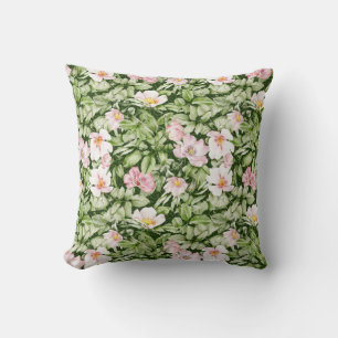 English roses green rose leaves floral design on cushion