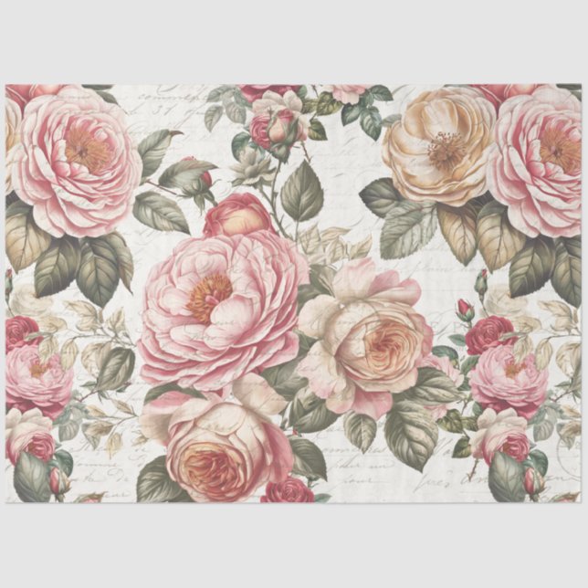 English Roses Tea Party Floral Pink Bridal Shower Tissue Paper (Front)