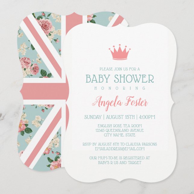 English Roses Union Jack Baby Shower Invitation (Front/Back)