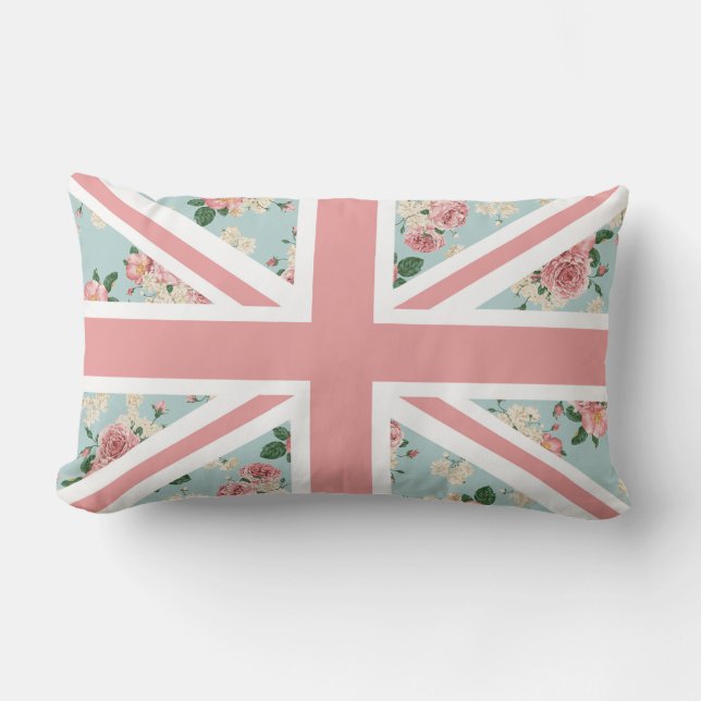 English Roses Union Jack Flag Lumbar Cushion (Front)