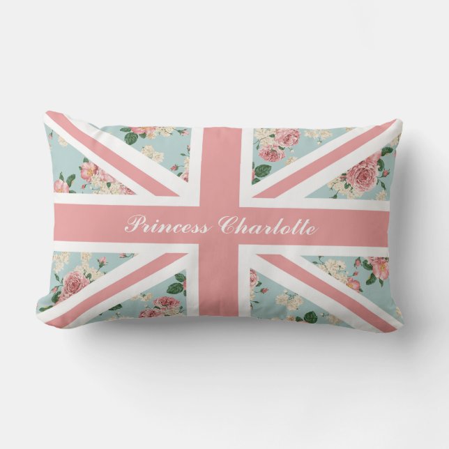 English Roses Union Jack Flag Lumbar Cushion (Front)