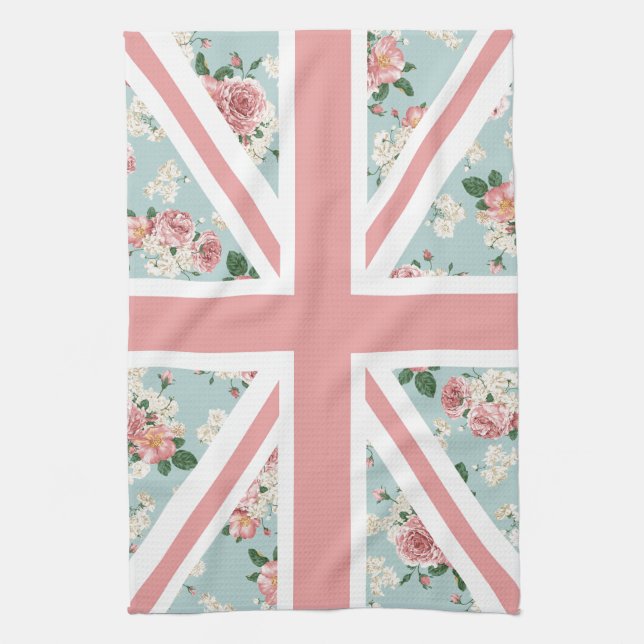 English Roses Union Jack Flag Tea Towel (Vertical)