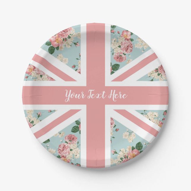 English Roses Union Jack Floral Pattern Paper Plate (Front)