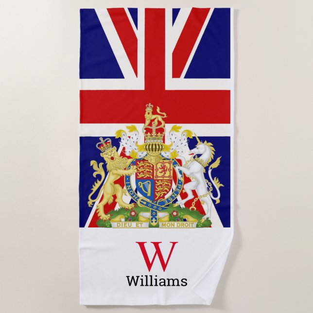 English Royal  Crest  Monogram   Beach Towel (Front)