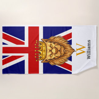 English Royal Lion Monogram Beach Towel