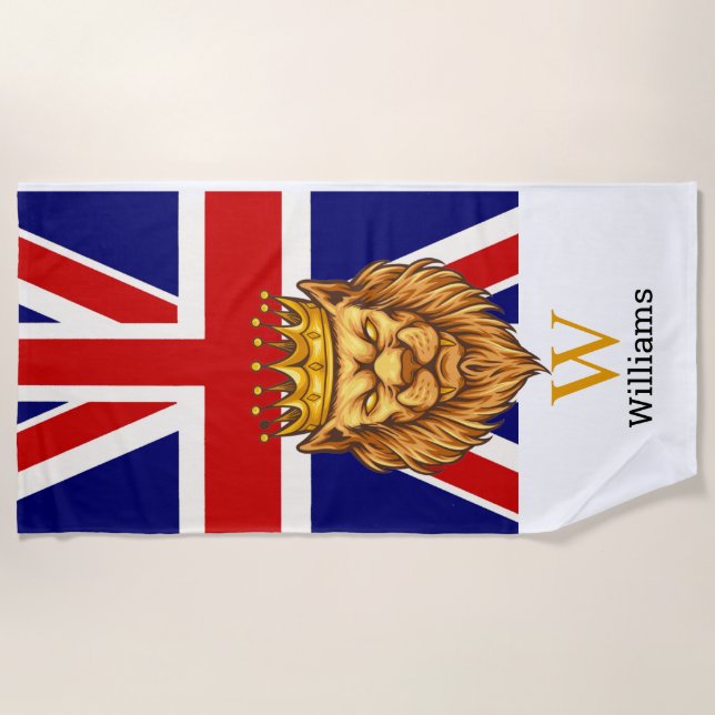 English Royal  Lion  Monogram   Beach Towel (Front)