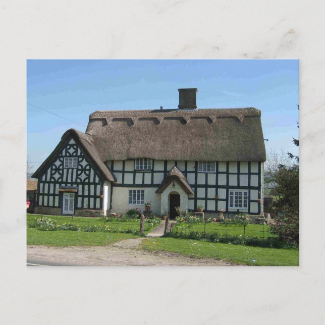 English Scenes, Half-timbered and thatched cottage Postcard (Front)
