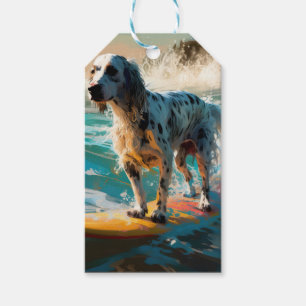 English Setter Beach Surfing Painting Gift Tags
