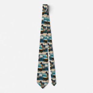 English Setter Beach Surfing Painting Tie