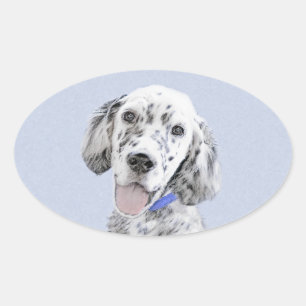 English Setter Blue Belton Painting Dog Art Oval Sticker