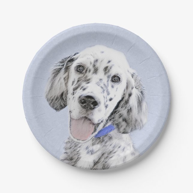 English Setter Blue Belton Painting Dog Art Paper Plate (Front)