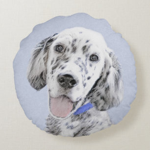 English Setter Blue Belton Painting Dog Art Round Cushion