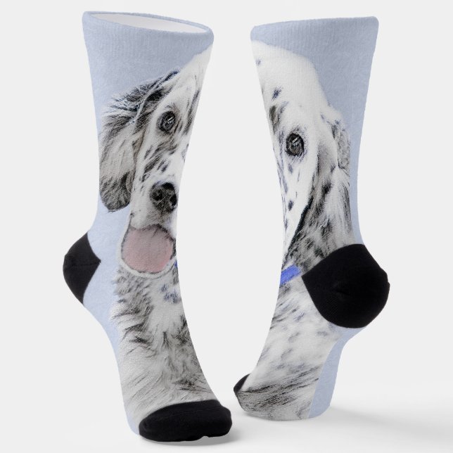 English Setter Blue Belton Painting Dog Art Socks (Angled)