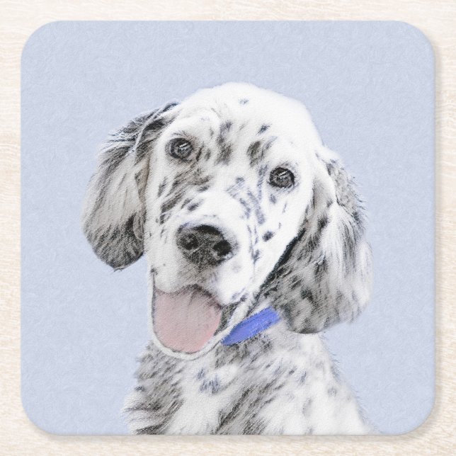 English Setter Blue Belton Painting Dog Art Square Paper Coaster (Front)