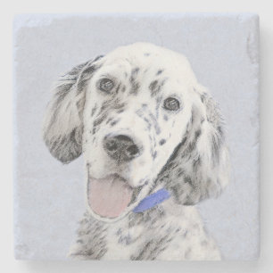 English Setter Blue Belton Painting Dog Art Stone Coaster