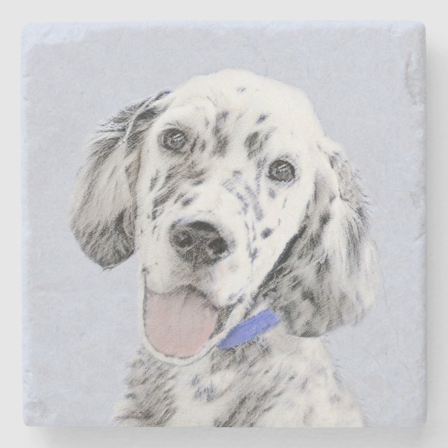 English Setter Blue Belton Painting Dog Art Stone Coaster (Front)