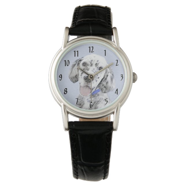 English Setter Blue Belton Painting Dog Art Watch (Front)