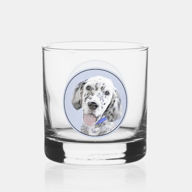 English Setter Blue Belton Painting Dog Art Whiskey Glass (Front)