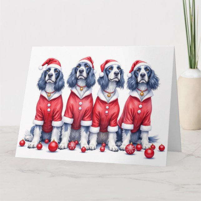 English Setter Christmas Dress Santa Hat Card (Front)