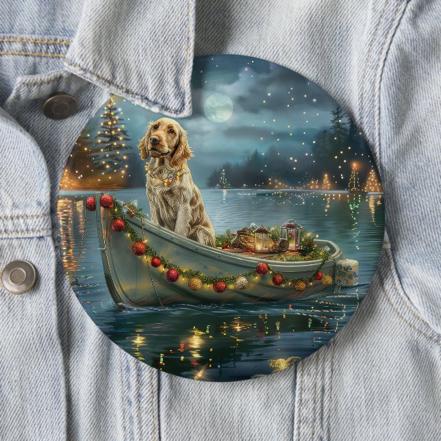English Setter Christmas Festive Voyage  6 Cm Round Badge (In Situ)