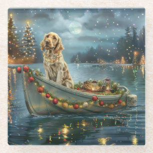 English Setter Christmas Festive Voyage Glass Coaster